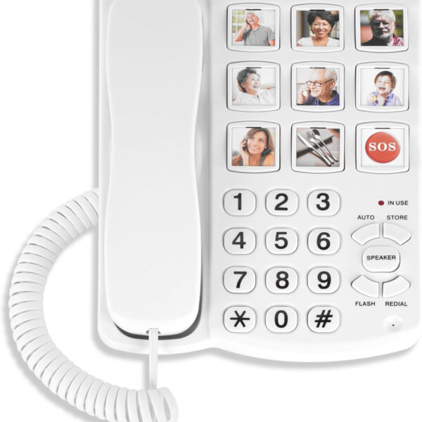 Uvital Corded Landline Phones for Elderly, Big Button Telephone for Home/Hotel/Office, Desk Telephone with One-Touch Speed Dialling, Hands-Free, Volume Control and Redial
