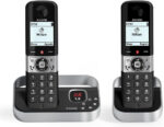 ALCATEL F890 Voice Duo - Cordless Phone DECT With Answering Machine - High Resolution Graphic Display - Handsfree - Call Barring - VIP Ringtone - 50 Min Answering Machine - 2 Handsets - Black/Grey