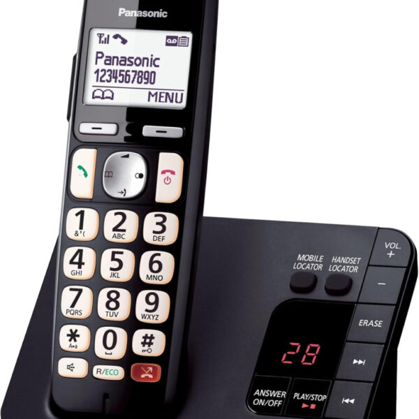 Panasonic KX - TGE820EB Digital Cordless Phone About 40 minutes Answering Machine with Nuisance Call Block and Dedicated Key, Amplified Sound Single