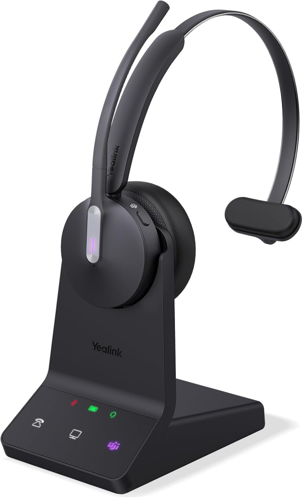 Yealink WH64 DECT & Bluetooth Mono Teams Wireless Headset with Microphone, 606 ft Range On Ear Headphones with 3X Noise Cancelling Mic,26H Talk Time,Microsoft Certified PC Headsets for Work,VoIP Phone
