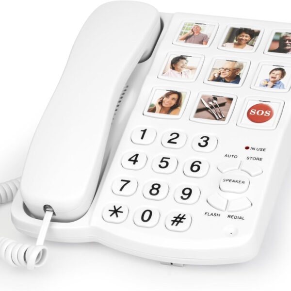 Big Button Phones for Elderly and Dementia Sufferers Loud Ringer House Landline Telephone with Speed Dialing Volume Control, Hands-free Corded Phones for Hearing, Visually Impaired
