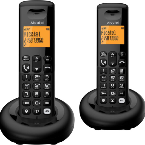 ALCATEL E260 SVoice Duo - DECT Cordless Phone with Answering Machine - Compact Design - Large Backlit Display - Handsfree - Unwanted Call Blocking - 2 Handsets - Black