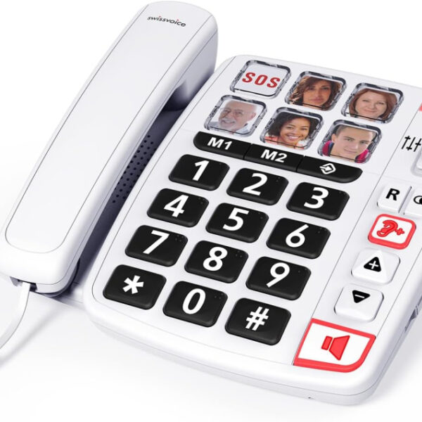 SWISSVOICE - Xtra 1110 - Corded Telephone - Large Keys - 6 Memory Keys With Photo - Extra Loud Ringtones - Illuminated Ringer Indicator - Audio Boost - Hearing Aid Compatible - White