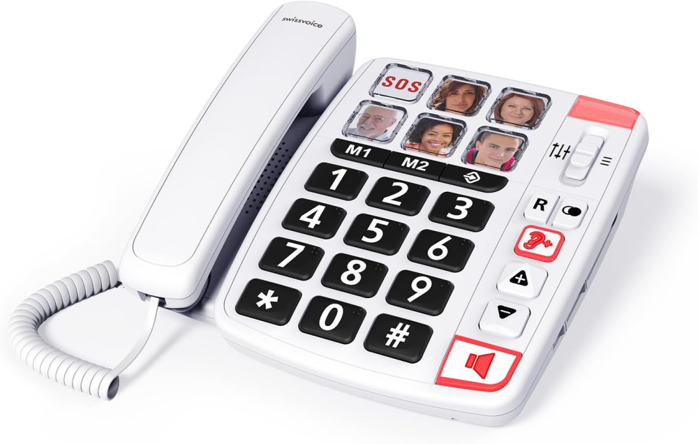 SWISSVOICE - Xtra 1110 - Corded Telephone - Large Keys - 6 Memory Keys With Photo - Extra Loud Ringtones - Illuminated Ringer Indicator - Audio Boost - Hearing Aid Compatible - White