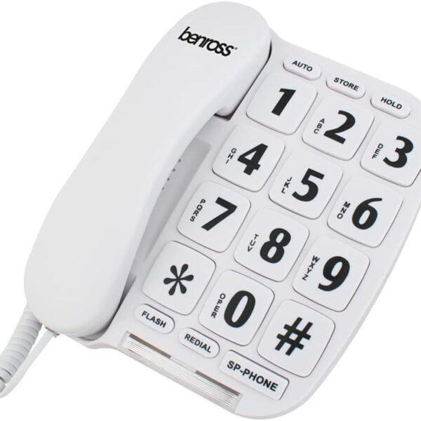 Benross 44580 Jumbo Big Button Home Landline Telephone for Elderly and Disabled/White/Hands Free Function/Adjustable Volume/Number Memory and Redial Function/Desk or Wall Mountable