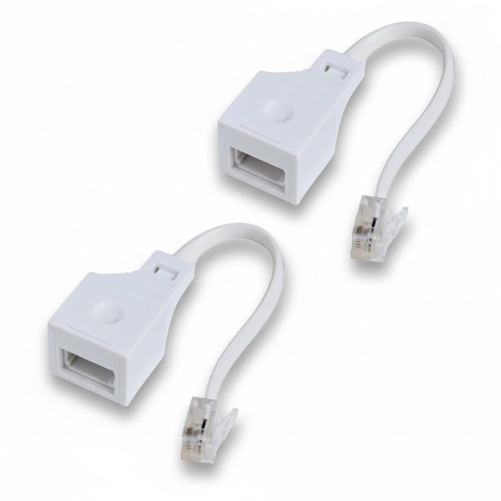 DAQUN 2 Pcs RJ11 to BT Adapter, VOIP Phone & Internet Broadband Adapter, Telephone Landline Converter for Fax Modem Router Connection (White)