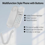 Corded House Phones Landline,Landline Telephone Last Number Redial, Pause, Flash, Dial Pad on Base unit Desk Home Phone,Wall/Desk Mountable Landline Telephone, for Office, Hotel,Home,Bathroom(White) - Image 5
