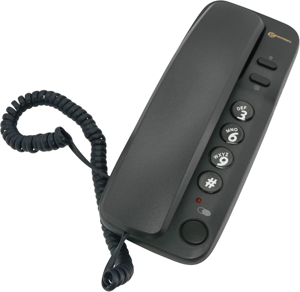 Geemarc Marbella - Gondola Style Corded Telephone with Large Buttons, Mute Function and Visual Ring Indicator - Wall Mountable - UK Version - Black