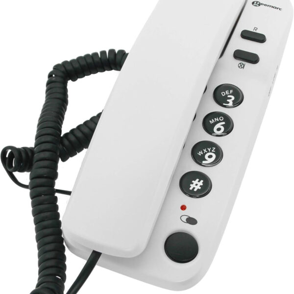 Geemarc Marbella - Gondola Style Corded Telephone with Large Buttons, Mute Function and Visual Ring Indicator - Wall Mountable - UK Version - Pearl White