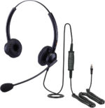 Double Ear Headset for Polycom VVX 600 VVX 601 VVX 1500 VVX150 VVX 250 VVX 350 VVX 450 VoiP Phone Light weight Headset Noise cancelling mic Clear sound Great in any office or home - EAR308D QD002P