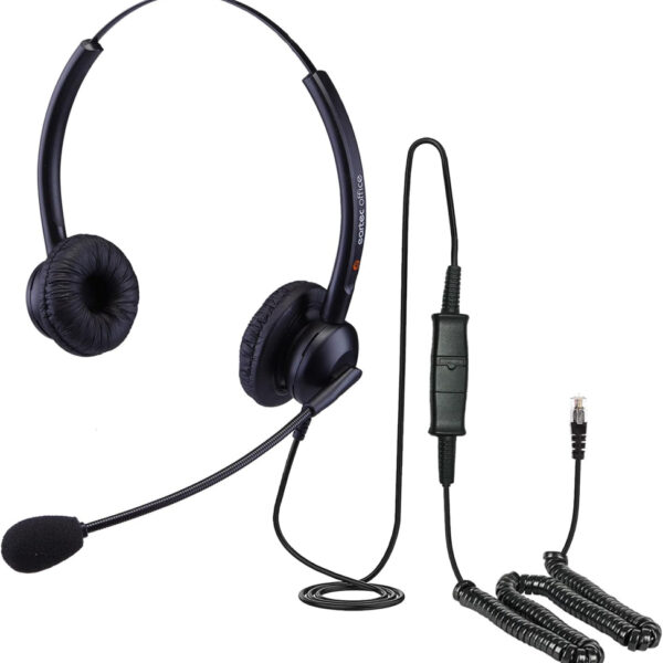Double Ear Headset for Polycom VVX 600 VVX 601 VVX 1500 VVX150 VVX 250 VVX 350 VVX 450 VoiP Phone Light weight Headset Noise cancelling mic Clear sound Great in any office or home - EAR308D QD002P