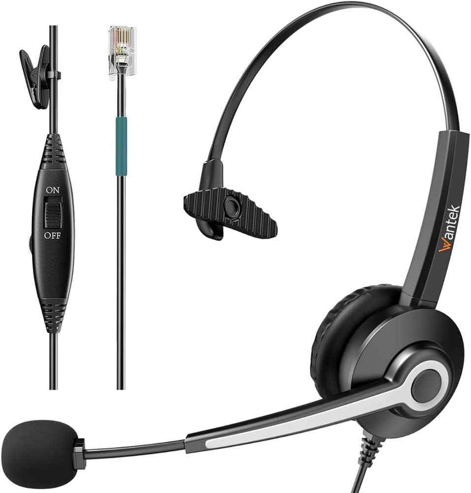 Corded Telephone Headset With Noise Canceling Mic for ShoreTel Plantronics Polycom Zultys Toshiba NEC Aspire Dterm Nortel Norstar Meridian Siemens ROLM Packet8 Landline Deskphones(New Upgrades)