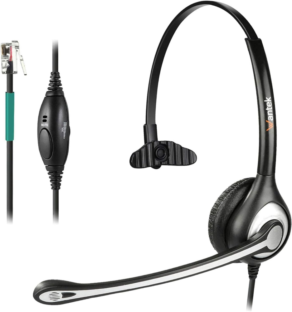 Wantek Corded Telephone Headset Mono w/Noise Canceling Mic for AVAYA Aastra Allworx Adtran Alcatel Lucent AltiGen Comdial Digium Gigaset InterTel Mitel Plantronics MiVoice Landline Deskphones(F600S1)