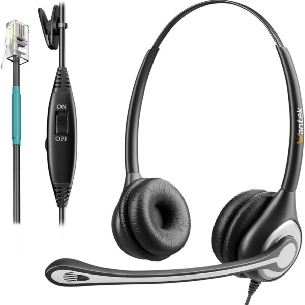 Wantek 602F Wired Telephone Headsets with Noise Canceling Mic for AVAYA Aastra Allworx Adtran Alcatel Lucent AltiGen Comdial Digium Gigaset InterTel Mitel Plantroniccs MiVoice Landline Deskphones