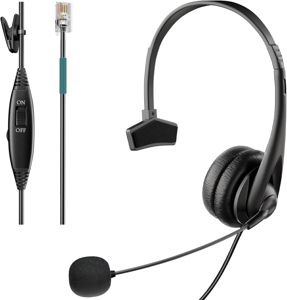 Voistek RJ9 Mono Telephone Headset with Noise Canceling Microphone for AVAYA Aastra Allworx Adtran Alcatel Lucent AltiGen Comdial Digium Gigaset InterTel Mitel Polycom Plantronics MiVoice Landline