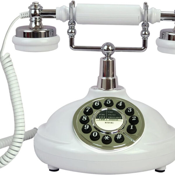 TelPal Retro Corded Landline Phone, White Classic Vintage Old Fashion Telephone for Home & Office, Wired Antique Home Phone Gift for Seniors (Push Button)