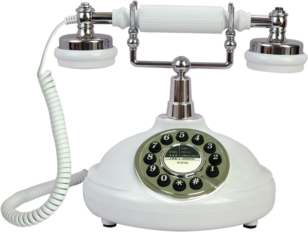 TelPal Retro Corded Landline Phone, White Classic Vintage Old Fashion Telephone for Home & Office, Wired Antique Home Phone Gift for Seniors (Push Button)