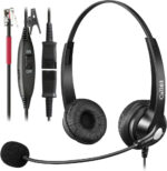 RJ9 Phone Headset with Mic Noise Cancelling & Quick Disconnect, Landline Telephone Headset Work for Grandstream GX2160 1620 1630 Yealink T23P T27G T43U T46S T48S T54W Avaya 1608 9608 Snom IP Phones