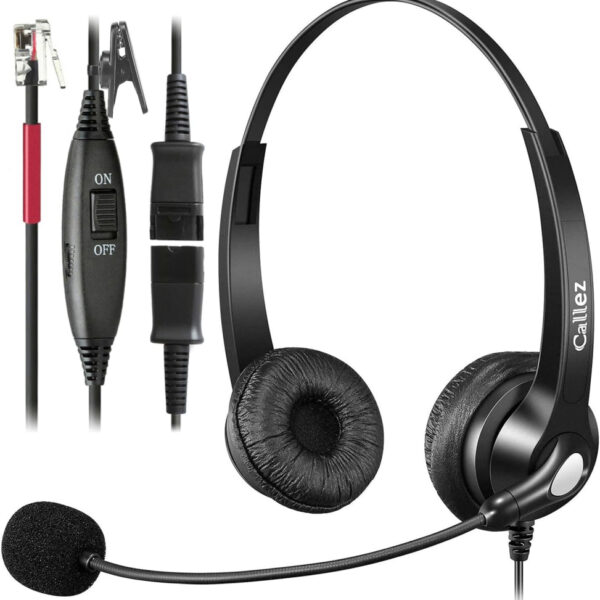 RJ9 Phone Headset with Mic Noise Cancelling & Quick Disconnect, Landline Telephone Headset Work for Grandstream GX2160 1620 1630 Yealink T23P T27G T43U T46S T48S T54W Avaya 1608 9608 Snom IP Phones