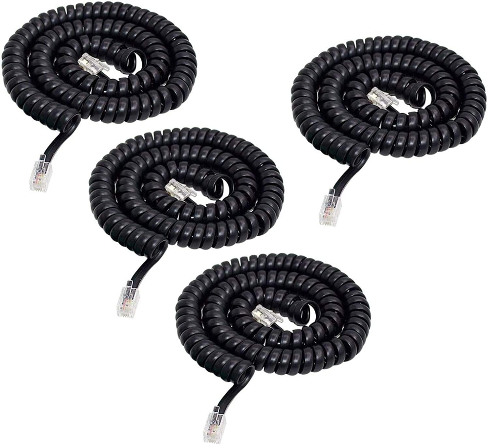 Telephone Handset Cable Cord, 4 Pack 6Ft Modular Coiled Landline Telephone Handset Cord RJ9 (Black)