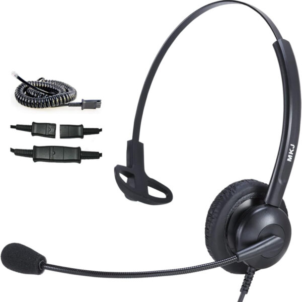 MKJ Headset with Microphone Noise Cancelling, Wired Headphone with RJ9 Jack for Call Center, Desk Phone Headset for Avaya 1408 5620 9508 Polycom Aastra 6753i Gigaset Fanvil