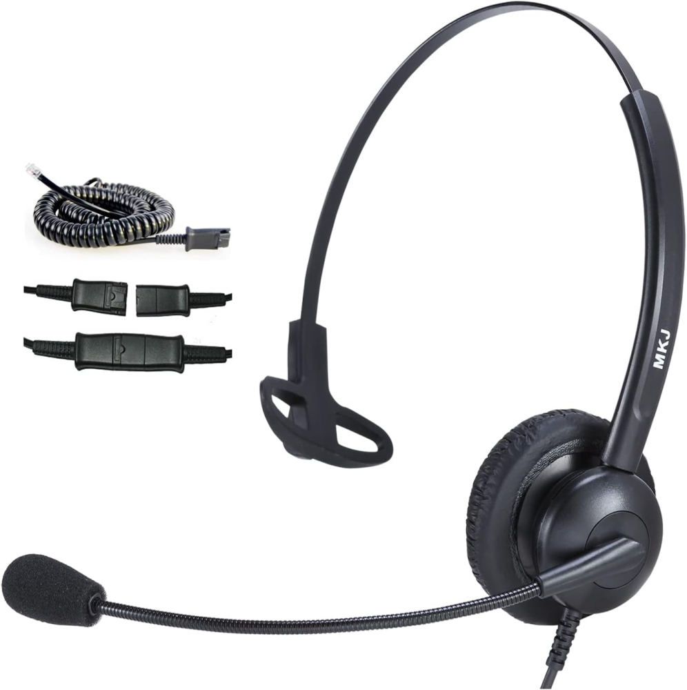 MKJ Headset with Microphone Noise Cancelling, Wired Headphone with RJ9 Jack for Call Center, Desk Phone Headset for Avaya 1408 5620 9508 Polycom Aastra 6753i Gigaset Fanvil