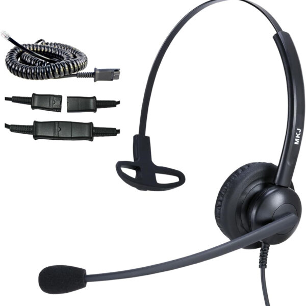 MKJ Call Centre Headset with Microphone Noise Canceling, Corded RJ9 Telephone Headset for Office Phone Avaya 9508 Polycom VVX Aastra Gigaset Fanvil