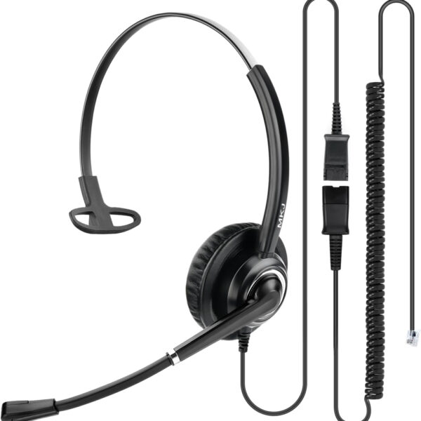 MKJ Call Center Telephone Headset with Microphone Noise Canceling Corded RJ9 Phone Headset for Aastra 6753i Avaya 1408 9508 Polycom Nortel Gigaset Toshiba Fanvil