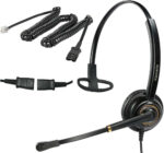 Corded Telephone Headset with Noise Cancelling Microphone RJ9 U10P Bottom Cable Compatible with Polycom AVAYA Digital Fanvil AudioCodes ShoreTel Office Landline Deskphones