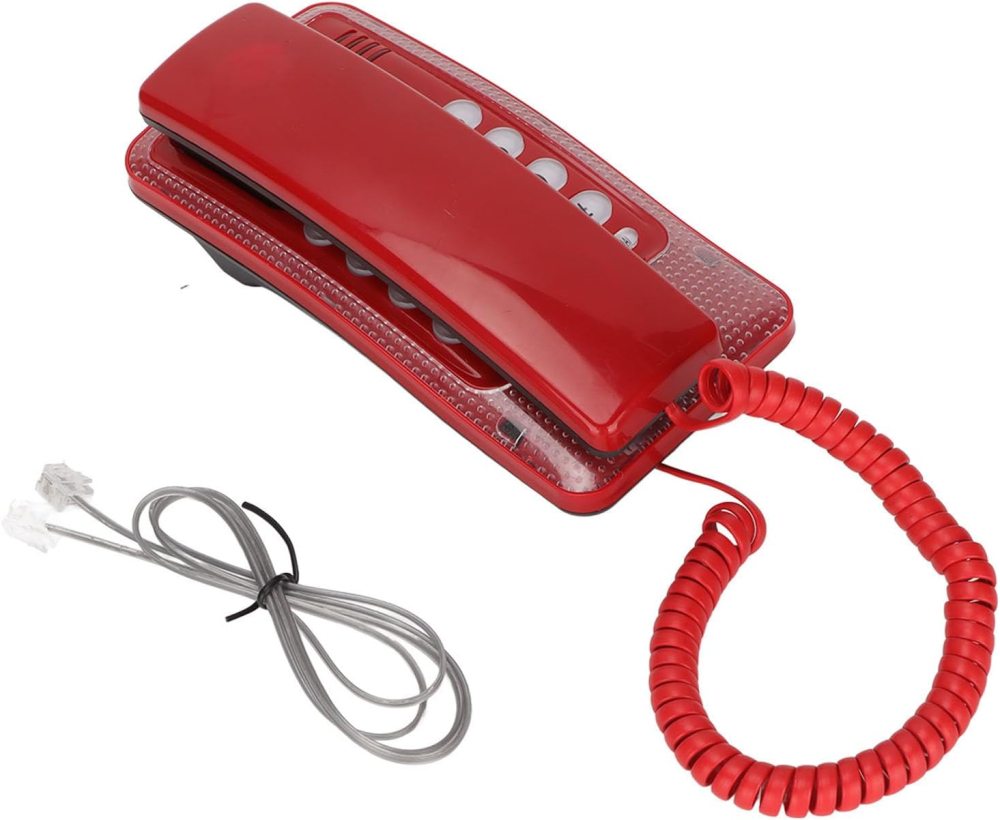 Corded Phone, KXT‑438 Home Phone Wall Mounted Corded Telephone with Redial Quick Flash Mute Function for Home Hotel School Office(Red)