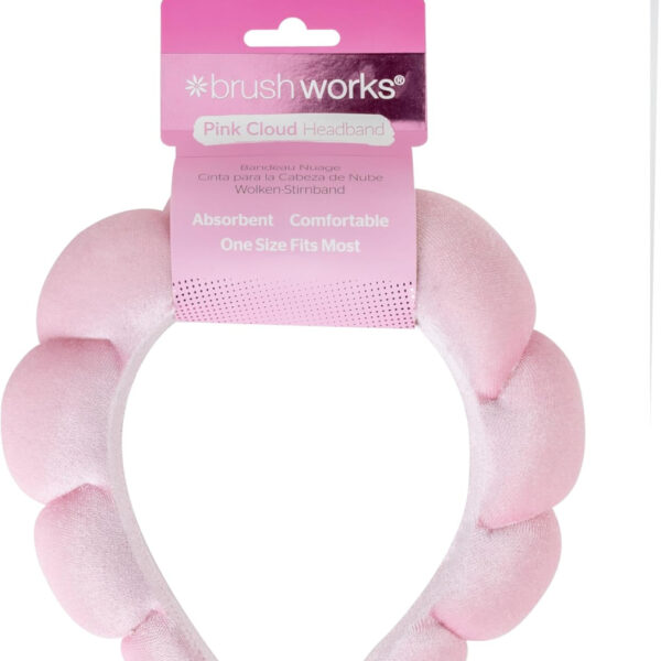 Brushworks Pink Cloud Beauty Headband – Ultra-Soft, Puffy Terry Cloth Headband for Skincare, Makeup & Face Washing, Comfortable, Non-Slip Design for Women, Girls