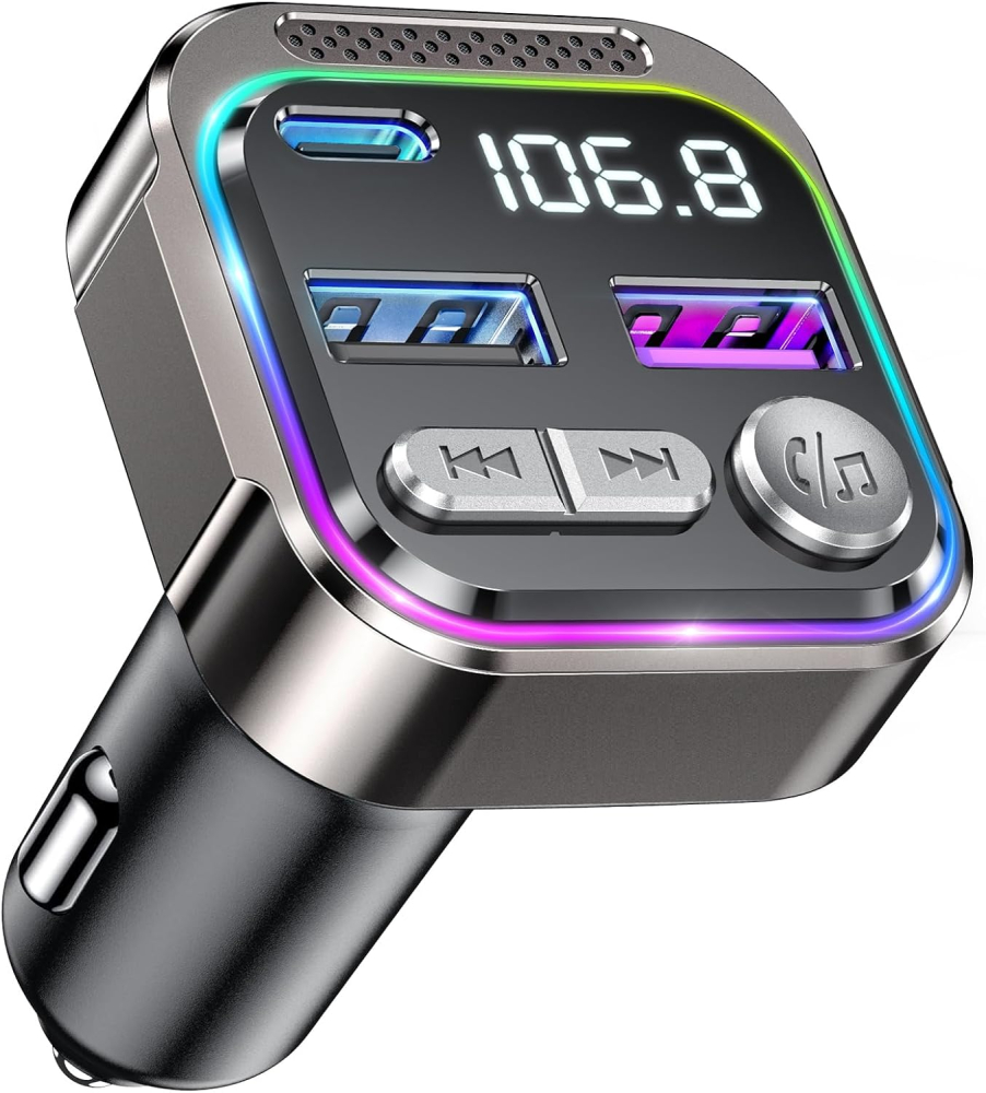 GizmoVine Bluetooth Car Adapter, Radio Receiver Audio FM Transmitter, Wireless Hands Free Phone Digital Kit, USB C QC PD 36W Fast Charger for 12V/24V Cigarette Lighter, U Disk MP3 Music Player Device