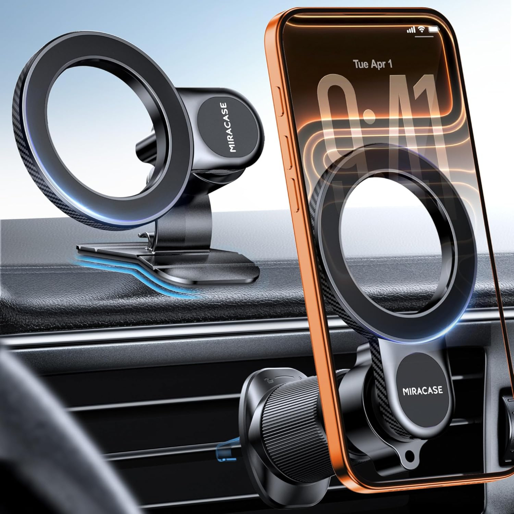 Miracase for MagSafe Car Mount,[Won’t Block Vent &Double Steel Hook] 2 in 1 Magnetic Phone Holder for Car Air Vent Dashboard with N55 Magnets for iPhone 17 Pro Max Air/16/15/14/13/12&MagSafe Case