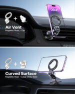 Miracase for MagSafe Car Mount,[Won’t Block Vent &Double Steel Hook] 2 in 1 Magnetic Phone Holder for Car Air Vent Dashboard with N55 Magnets for iPhone 17 Pro Max Air/16/15/14/13/12&MagSafe Case - Image 2