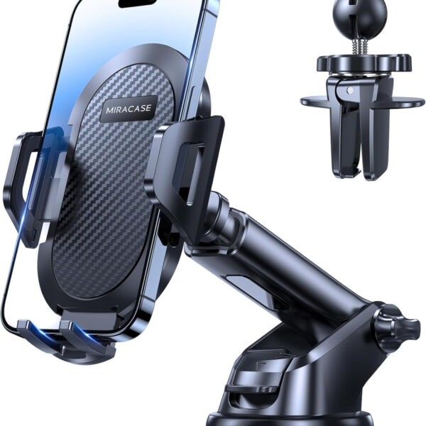 Miracase Car Phone Holder Mount[Military-Grade Reliable Suction ] 360° Rotation Phone Stand Accessories Automobile Cradle for Dashboard/Windscreen/Air Vent,Compatible with All Mobile Phones