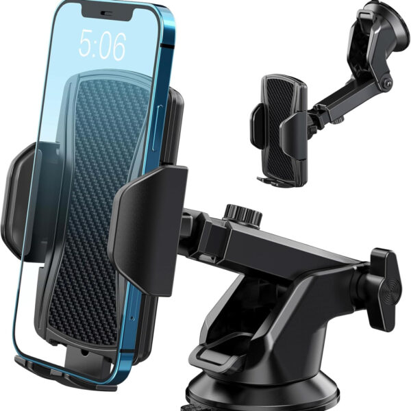 Hoppac Car Phone Holder, Ultra Strong Suction Mobile Phone Holder for Dashboard & Windscreen, 360° Rotation & One Button Release, Car Phone Mount for Smartphone 4.0''-7.0''