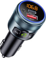 GizmoVine Car FM Transmitter,Bluetooth 5.3 Adapter,Wireless Radio Transmitter for Car,PD 30W QC3.0 18W Fast Charging,Hands-Free,Bass Boost,LED Display,USB Flash Play,All Metal,12V/24V
