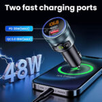 GizmoVine Car FM Transmitter,Bluetooth 5.3 Adapter,Wireless Radio Transmitter for Car,PD 30W QC3.0 18W Fast Charging,Hands-Free,Bass Boost,LED Display,USB Flash Play,All Metal,12V/24V - Image 2