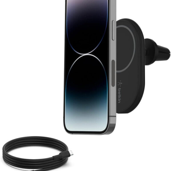 Belkin BoostCharge Magnetic Wireless Car Charger, MagSafe-compatible magnetic car vent phone mount for iPhone 17, Air, 16, 15, 14, 13, 12, Pixelsnap and More (Cable and Charger Included)