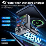 GizmoVine Bluetooth 5.4 FM Transmitter for Car, 48W Car Charger [PD 30W & QC3.0 18W], 3 Ports, Wireless Radio, Deep Bass, Hands-Free Calls, Voice Assistant, USB Play, Neon Lights, 12V/24V - Image 2