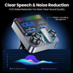 GizmoVine Bluetooth 5.4 FM Transmitter for Car, 48W Car Charger [PD 30W & QC3.0 18W], 3 Ports, Wireless Radio, Deep Bass, Hands-Free Calls, Voice Assistant, USB Play, Neon Lights, 12V/24V - Image 5