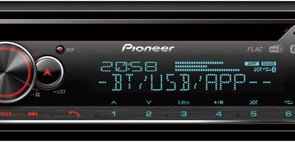 Pioneer DEH-S720DAB 1-DIN CD Tuner with DAB/DAB+, Bluetooth, multi colour illumination, USB, Spotify, Pioneer Smart Sync App and compatible with Apple and Android devices.