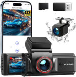 WOLFANG 4K Dash Cam Front and Rear WiFi Dashcam, Dual Car Camera Dash Cam with 3"IPS, Super Night Vision, Loop Recording, G-Sensor, 170 Wide Angle, Parking Guard, with SD Card, APP Control