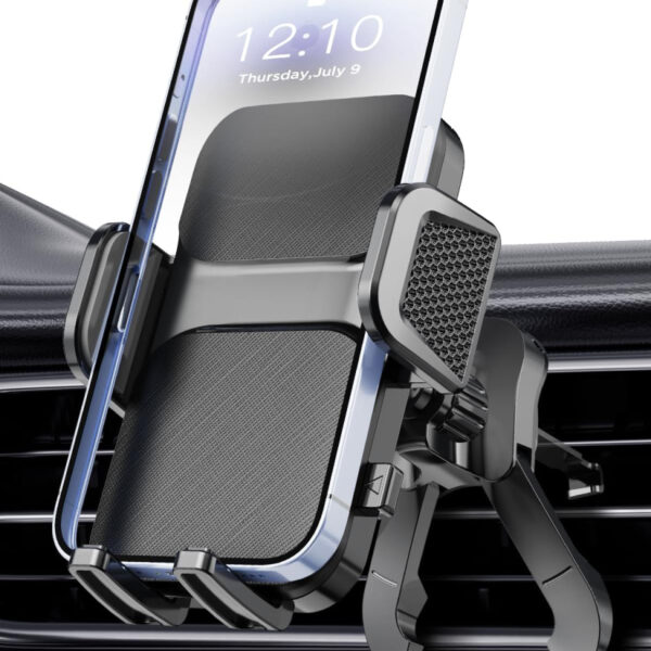 Hoppac Car Phone Holder, Air Vent Car Phone Mount Cradle, Upgrade Hook & Adjustable Support Feet, 360° Rotation & One Button Release, Universal Mobile Cradle Compatible with iPhone Max Android 4-7''