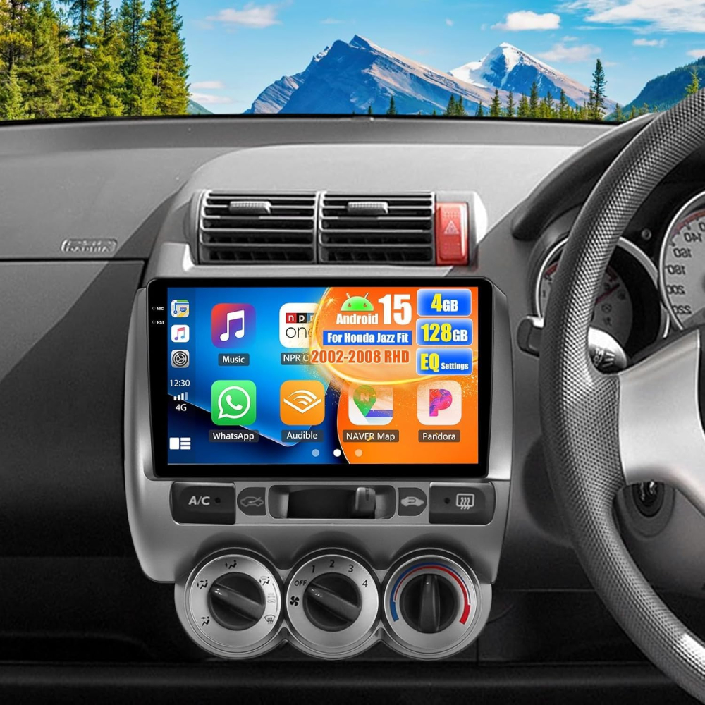 4+64GB 2 Din Android 13 Car Stereo Radio for Honda Jazz GD RHD 2002-2008 w/with Wireless Carplay Android Auto 9" Touch Screen GPS Navi Head Niut Multimedia Player Bluetooth AM/FM Wifi GPS SWC Camera