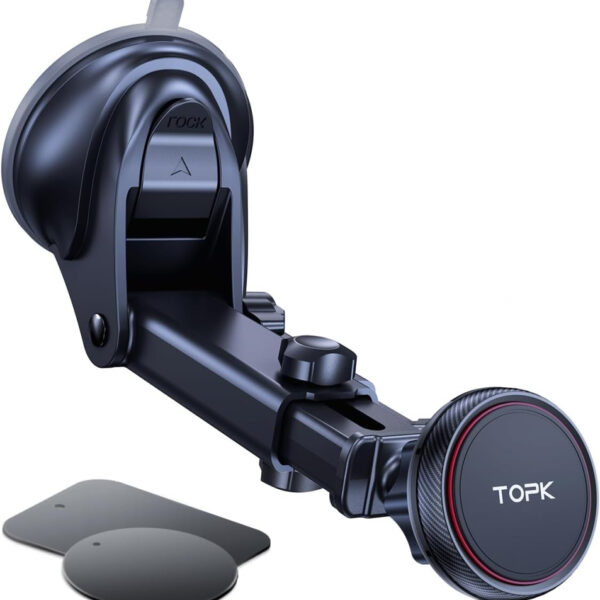 TOPK Magnetic Phone Car Mount, Phone Holder for Cars Magnetic Car Phone Holder for Windshield and Dashboard, Adjustable Long Arm with Strongest Magnet for All Cellphones