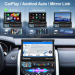 CAMECHO 1 DIN CarPlay Android Auto Electric Flip Out Car Stereo, 7 Inch Single Din Touch Screen Radio,Support Bluetooth Handsfree FM TF/USB/AUX/Mirror link+Rear View Camera - Image 3