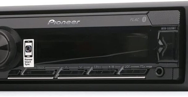 Pioneer MVH-S320BT 1-DIN receiver with Bluetooth, Red illumination, USB, Spotify, Pioneer Smart Sync App and compatible with Android devices.