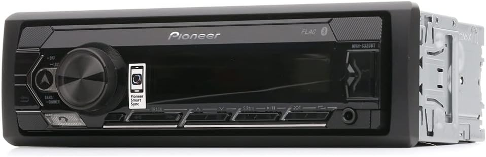 Pioneer MVH-S320BT 1-DIN receiver with Bluetooth, Red illumination, USB, Spotify, Pioneer Smart Sync App and compatible with Android devices.