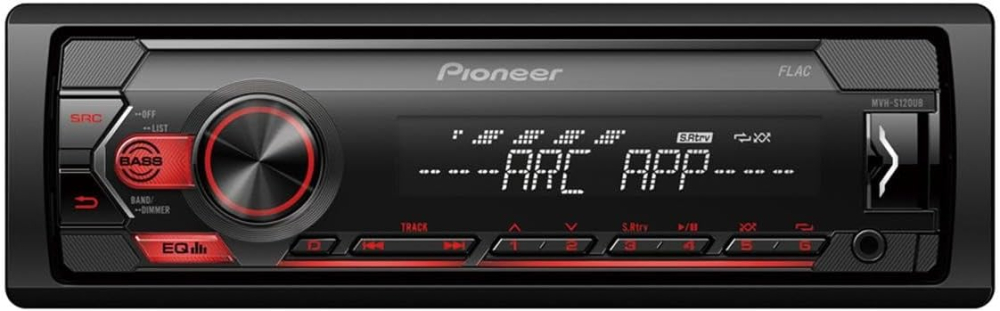 Pioneer MVH-S120UB 1-DIN receiver with red illumination, USB and compatible with Android devices.